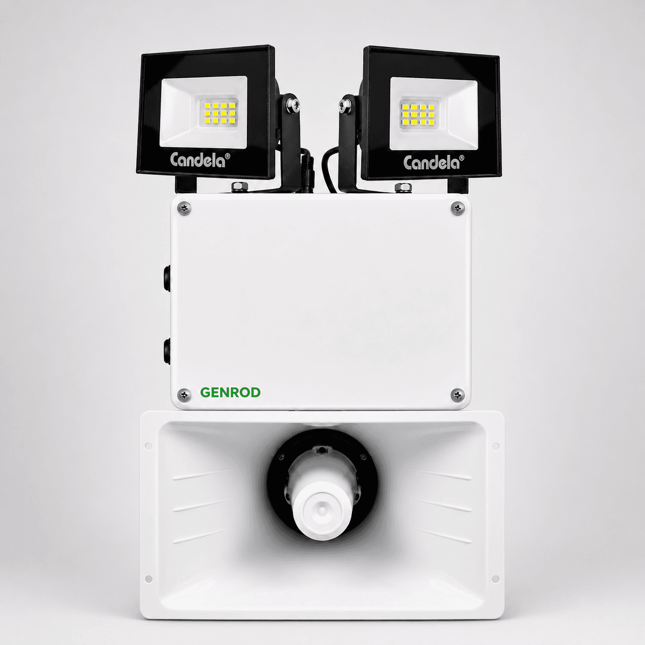 Kit ECO de alarma vecinal con una sirena, dos reflectores y gabinete de respaldo